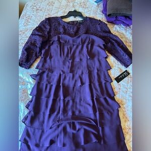 SL Fashions Plum Lace Yoke Dress